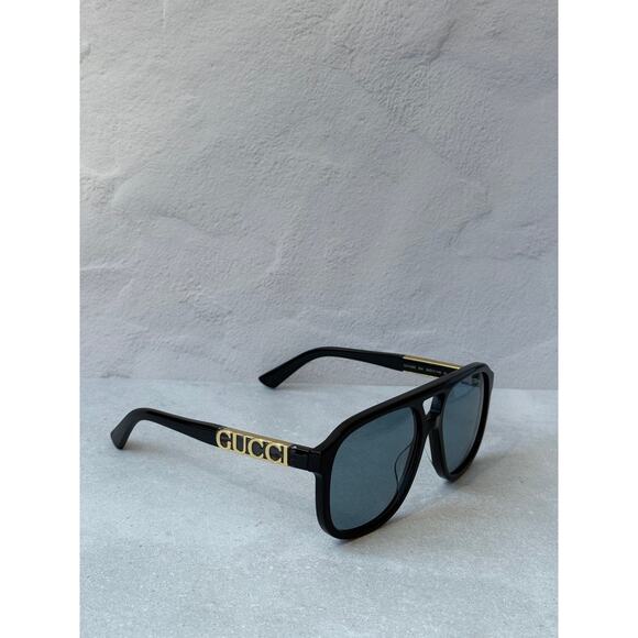 NEW Gucci GG1188S Black Blue Gold Logo Aviator Sunglasses main image 4